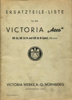 Deckblatt: Ersatzteile–Liste Victoria KR26, KR26 N und Sport.